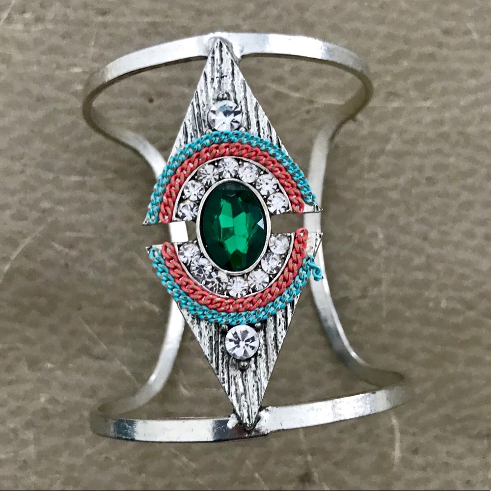 Jeweled Silver Cuff Bracelet